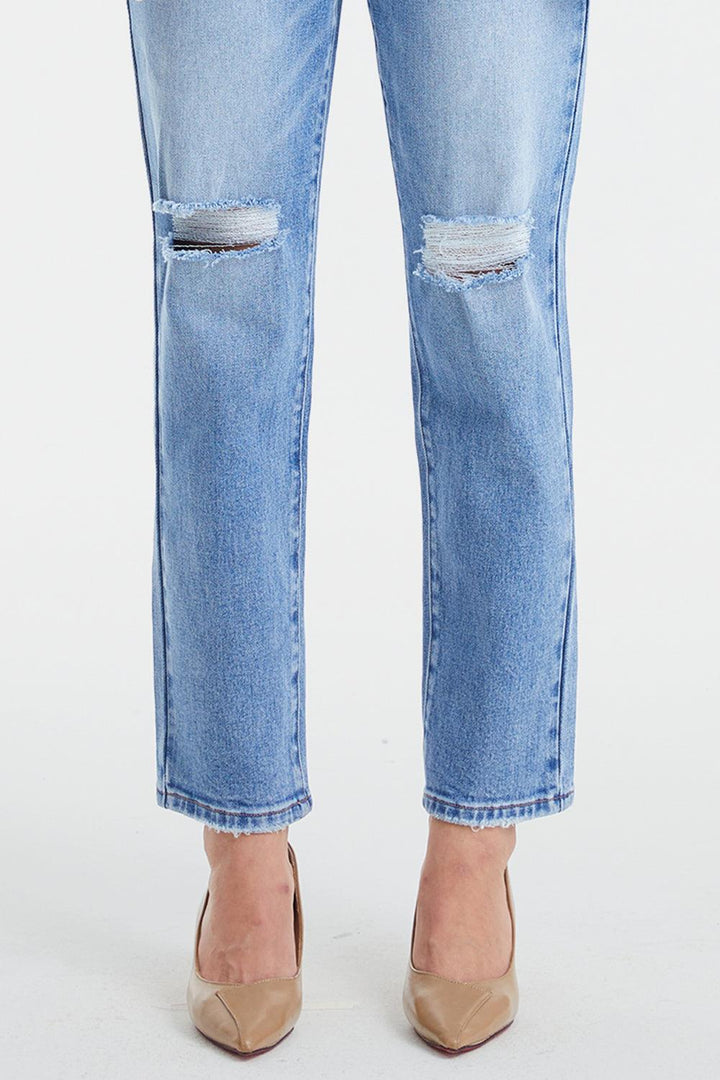BAYEAS High Waist Distressed Cat's Whiskers Washed Straight Jeans - Lucianne Boutique