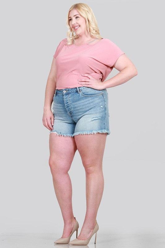 HIGH RISE SHORTS WITH DESTROY - Lucianne Boutique