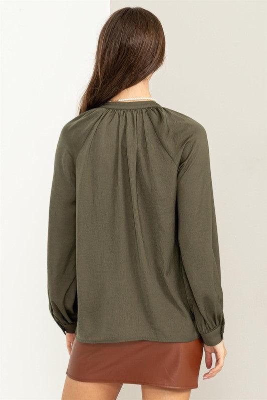 TRY TO KEEP UP LONG SLEEVE RUFFLED BLOUSE - Lucianne Boutique