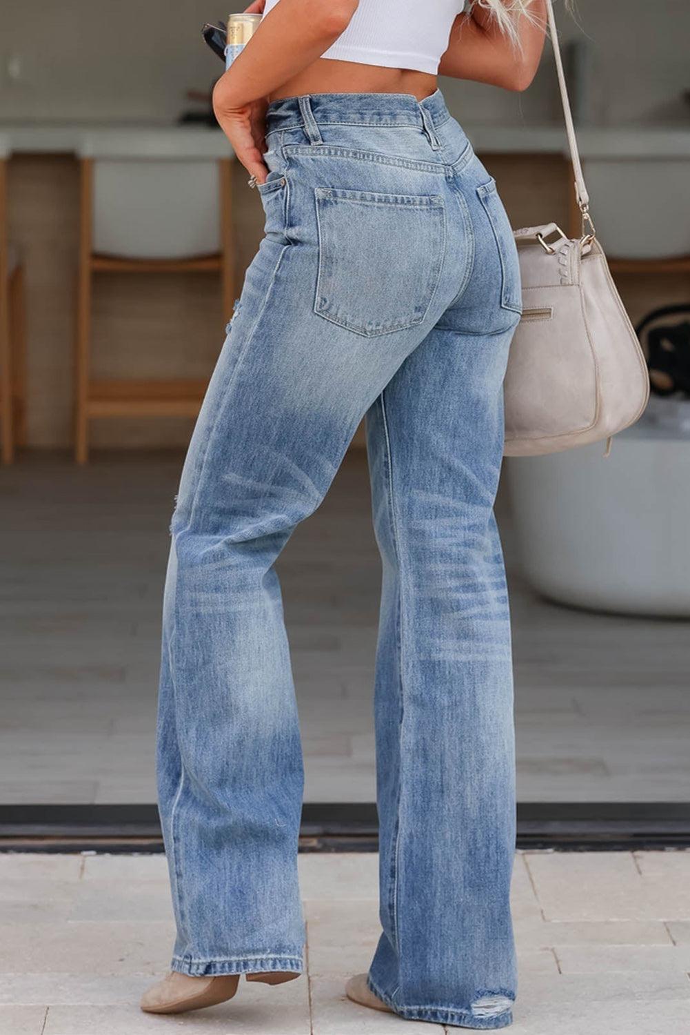 Distressed Straight Jeans with Pockets - Lucianne Boutique