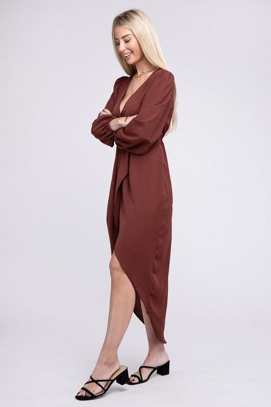 Deep V Neck Wrap Dress - Lucianne Boutique