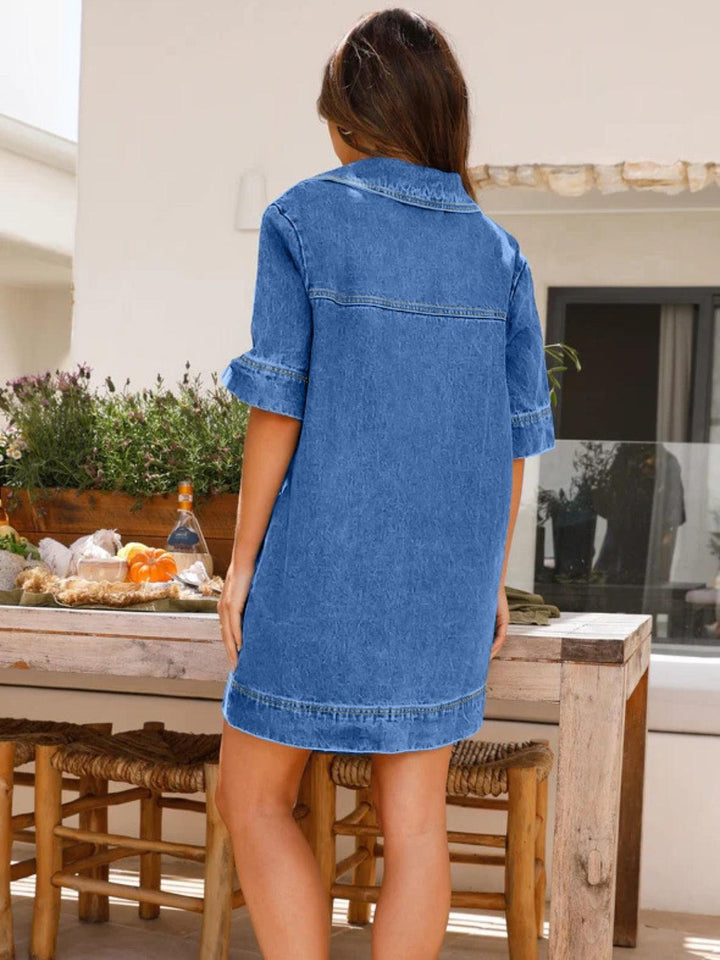 Johnny Collar Half Sleeve Denim Dress - Lucianne Boutique