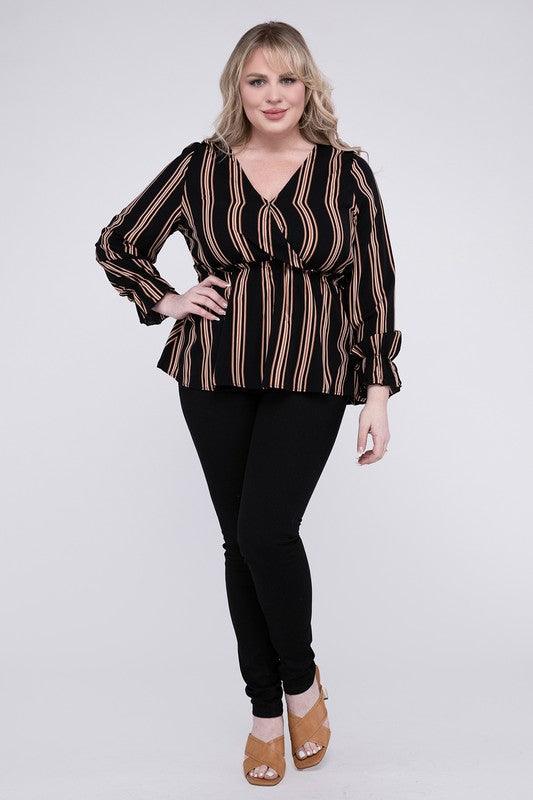 Striped Top With Ruffled Hem - Lucianne Boutique