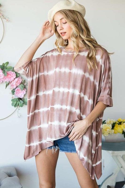 STRIPED TIE DYE ROUND NECK TUNIC - Lucianne Boutique