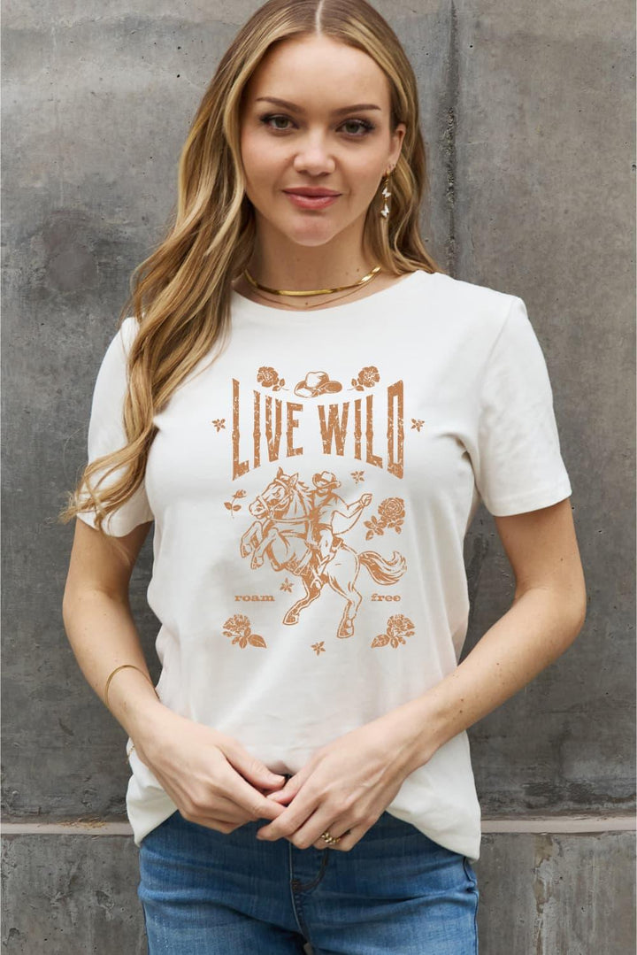 Simply Love Simply Love Full Size LIVE WILD ROAM FREE Graphic Cotton Tee - Lucianne Boutique