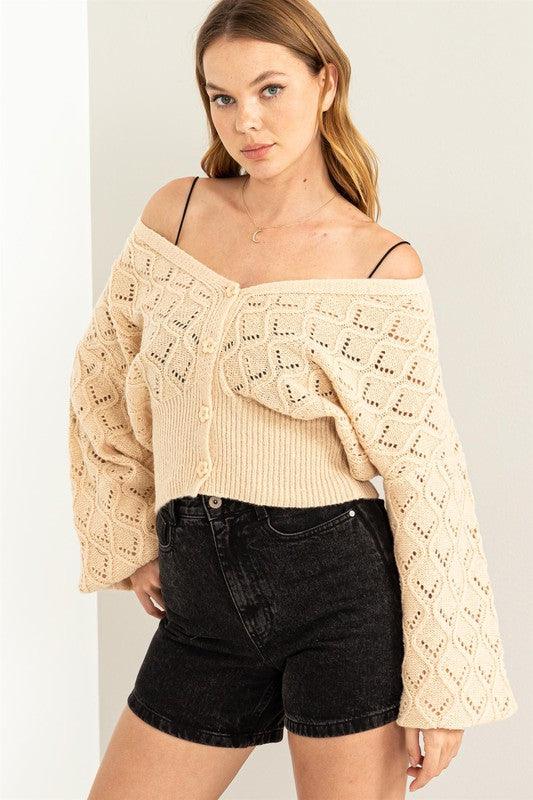 Days Together Pointelle Sweater Cardigan - Lucianne Boutique