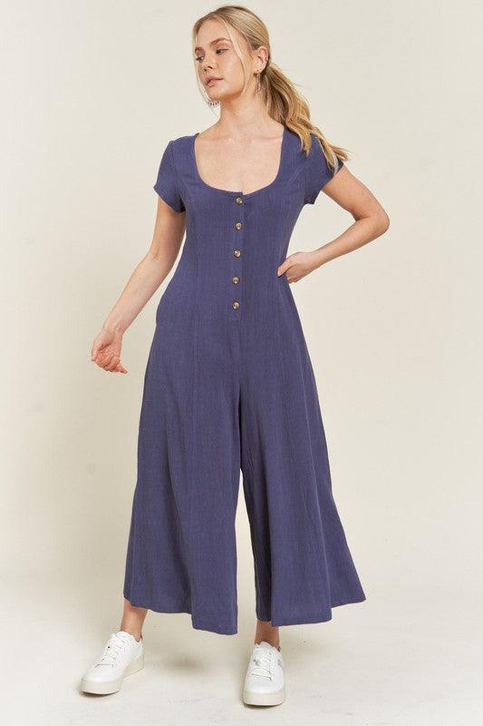 LINEN BUTTON DOWN JUMPSUIT - Lucianne Boutique