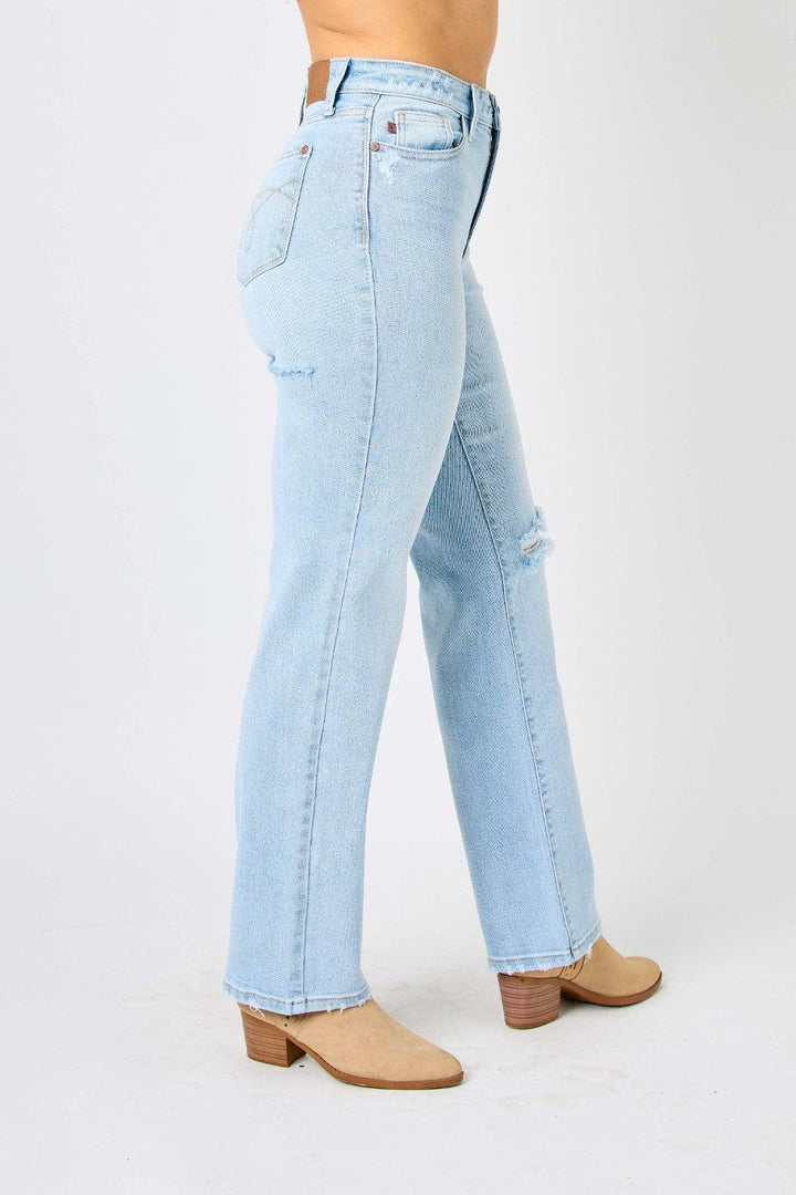 Judy Blue Full Size High Waist Distressed Straight Jeans - Lucianne Boutique