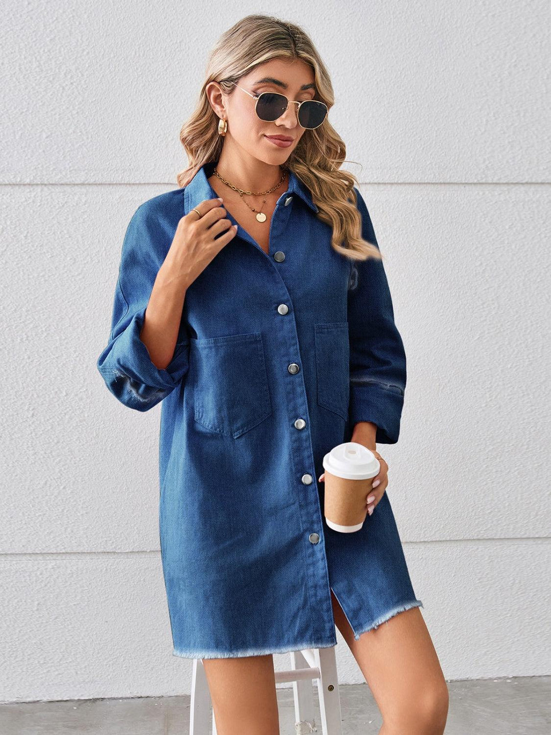 Raw Hem Button Up Denim Dress - Lucianne Boutique