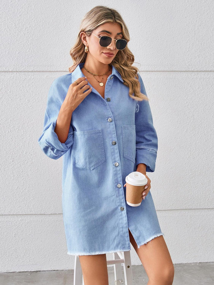 Raw Hem Button Up Denim Dress - Lucianne Boutique