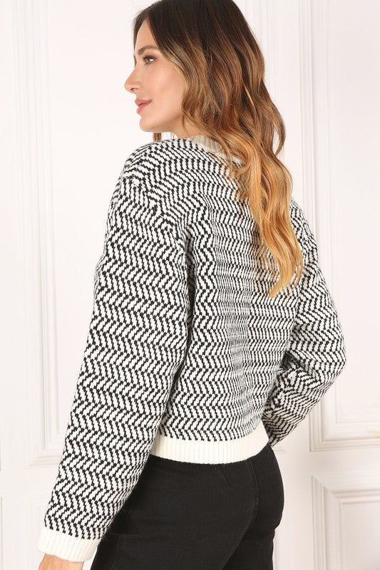 Herringbone Pattern Crew Neck Sweater - Lucianne Boutique