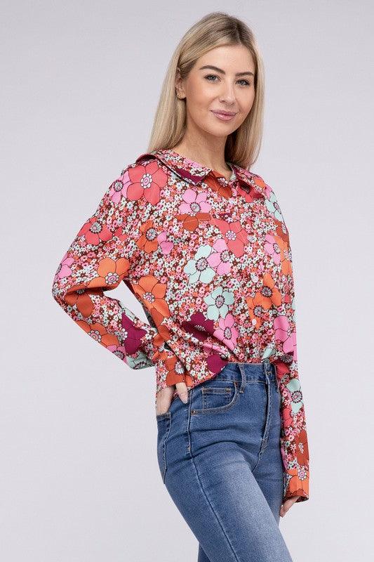 Floral Printed Long Sleeve Shirt - Lucianne Boutique