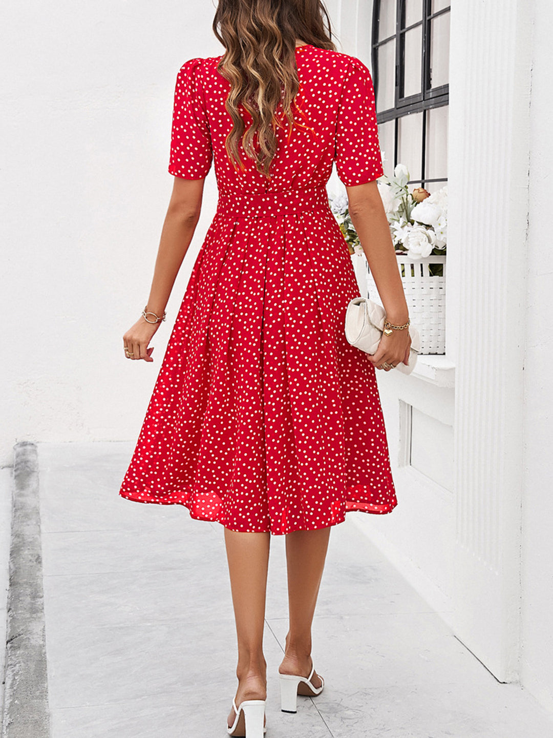 Printed Round Neck Short Sleeve Dress