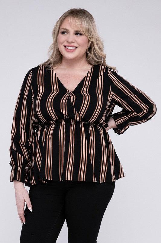 Striped Top With Ruffled Hem - Lucianne Boutique