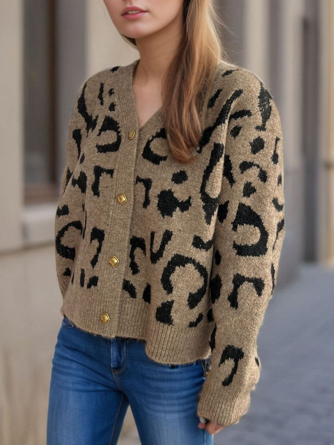 Leopard V-Neck Button Up Cardigan