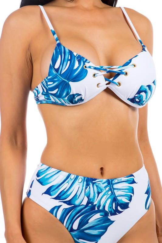 Two Piece Tropical Leave Print Bikini