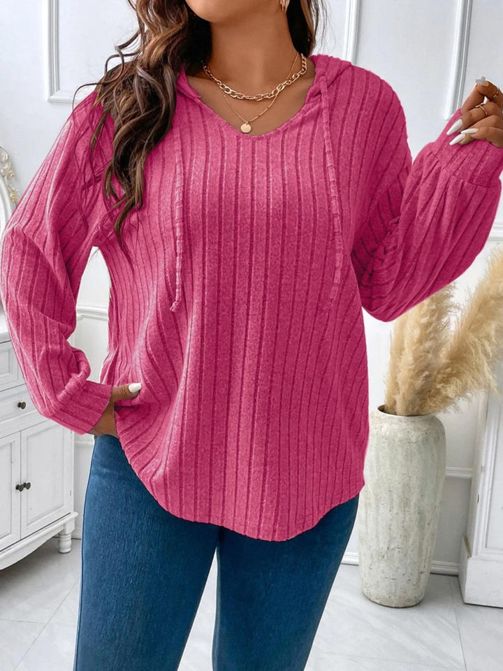 Plus Size Drawstring Dropped Shoulder Hooded T-Shirt - Lucianne Boutique