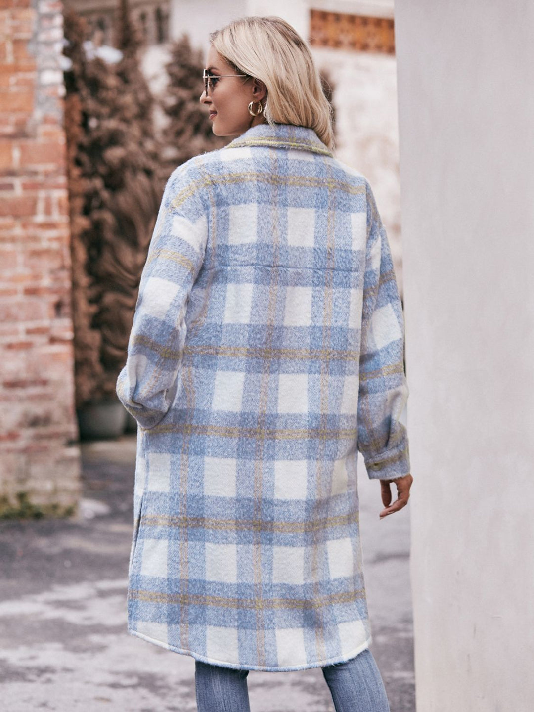 Mandy Plaid Dropped Shoulder Slit Coat