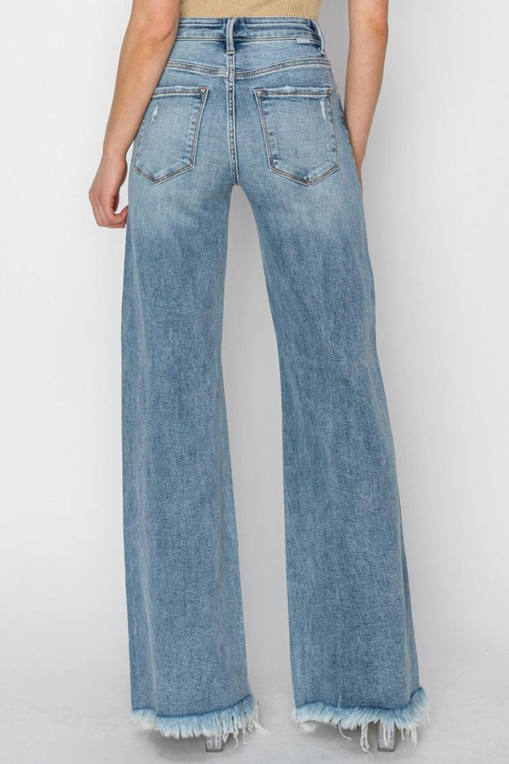 RISEN Mid Rise Button Fly Wide Leg Jeans - Lucianne Boutique