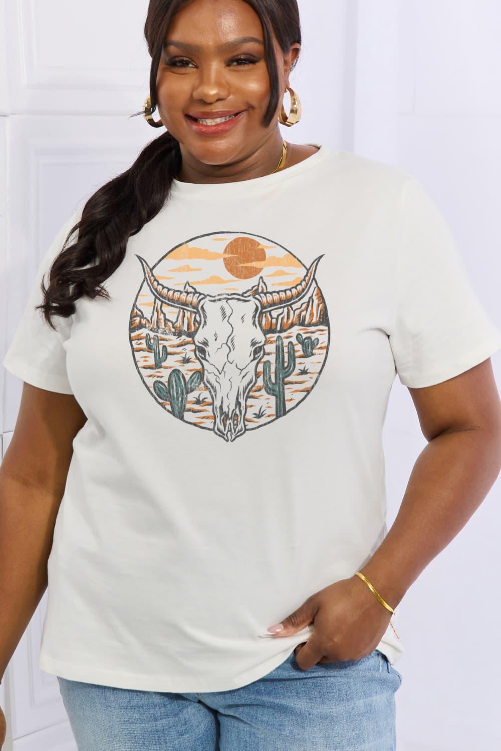 Simply Love Full Size Bull Cactus Graphic Cotton Tee - Lucianne Boutique