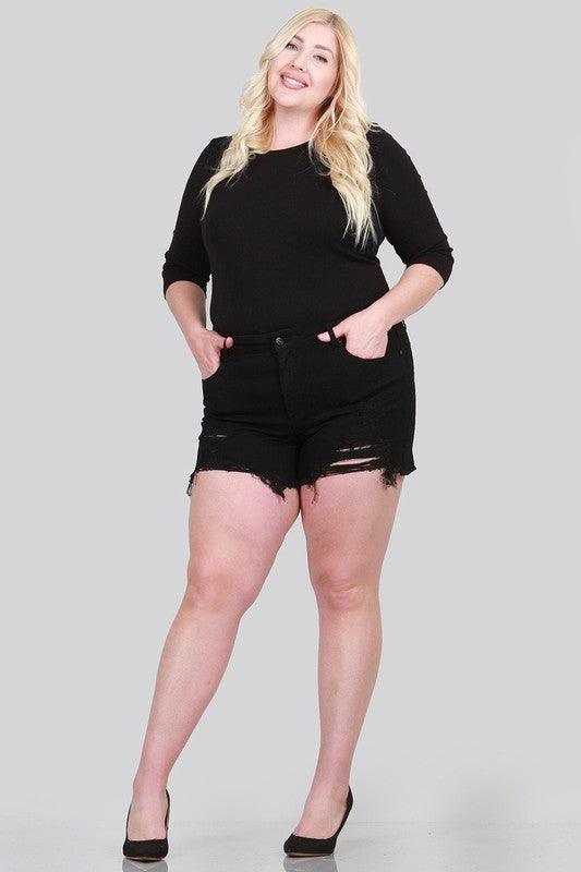 HIGH RISE DESTROYED SHORTS - Lucianne Boutique