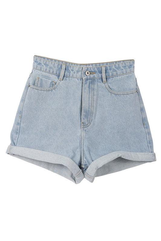 roll up denim shorts - Lucianne Boutique