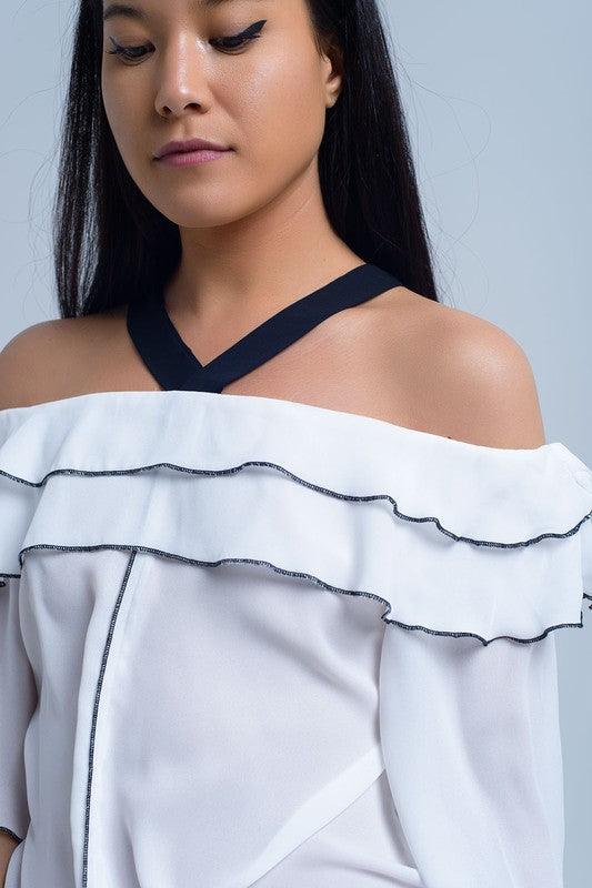White top with black contrast trim - Lucianne Boutique