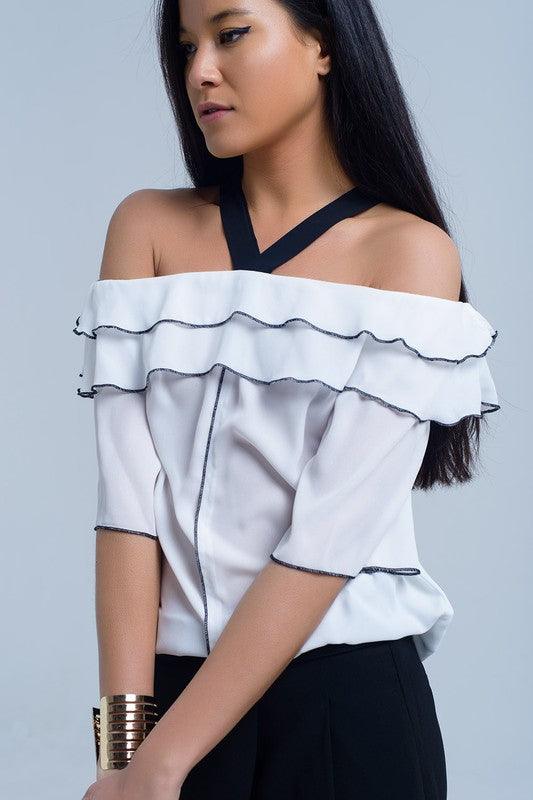 White top with black contrast trim - Lucianne Boutique