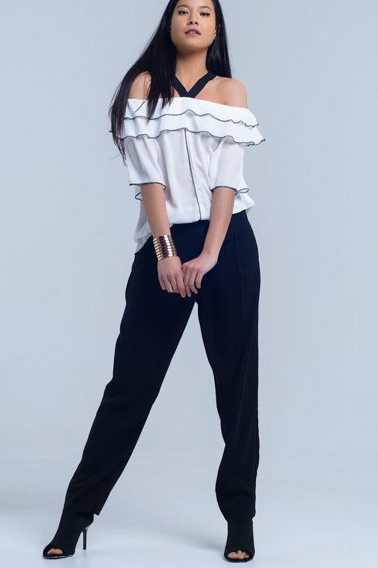 White top with black contrast trim - Lucianne Boutique