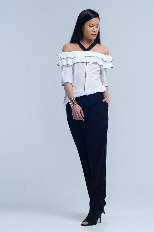 White top with black contrast trim - Lucianne Boutique