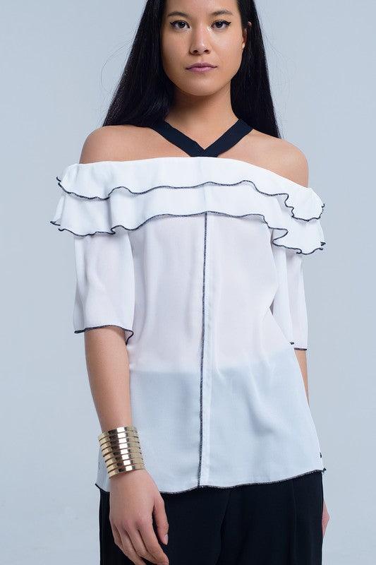 White top with black contrast trim - Lucianne Boutique