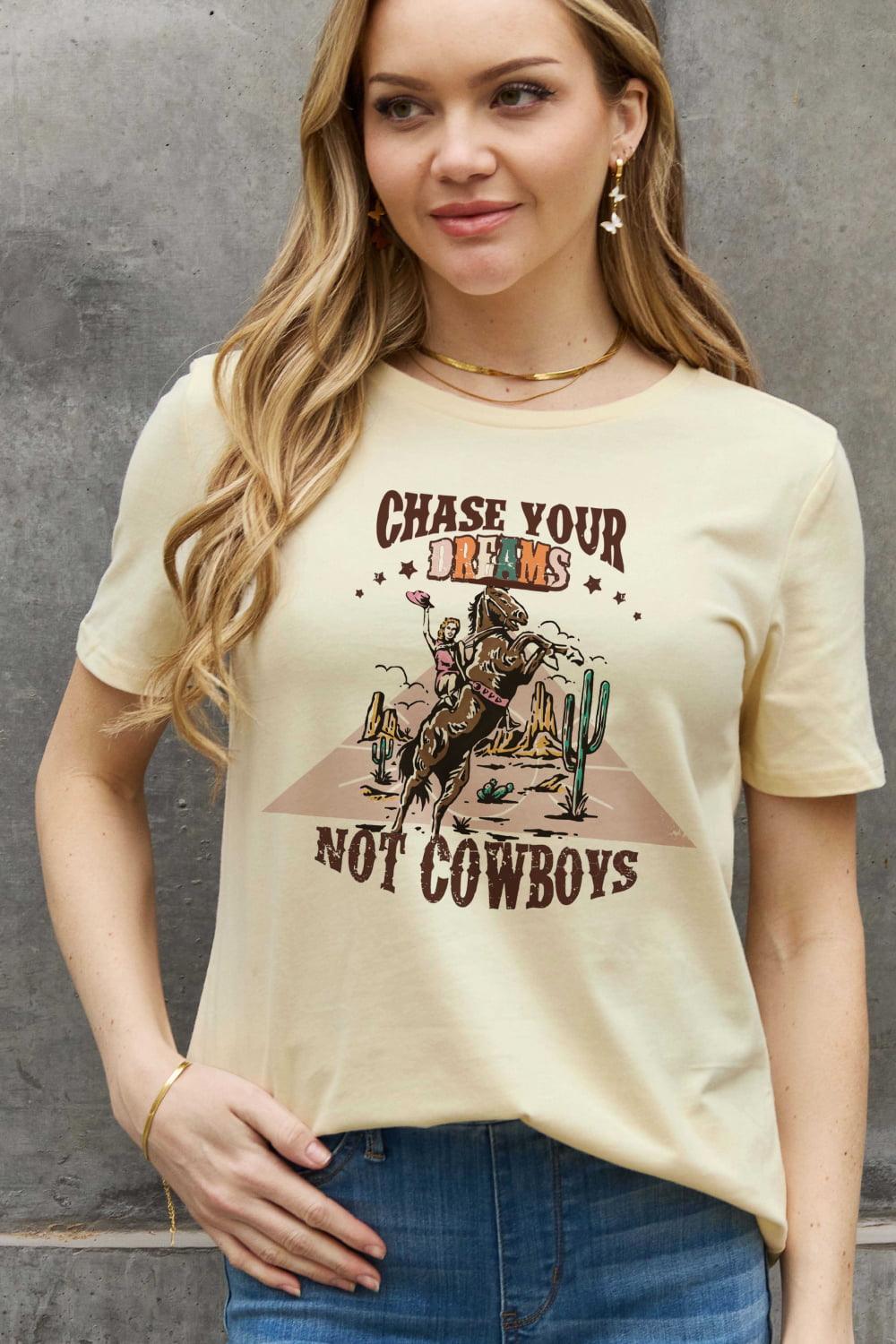 Simply Love Full Size CHASE YOUR DREAMS NOT COWBOYS Graphic Cotton Tee - Lucianne Boutique