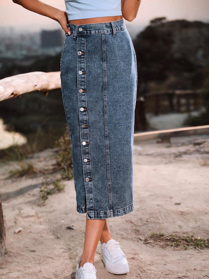 Button Down Denim Skirt - Lucianne Boutique