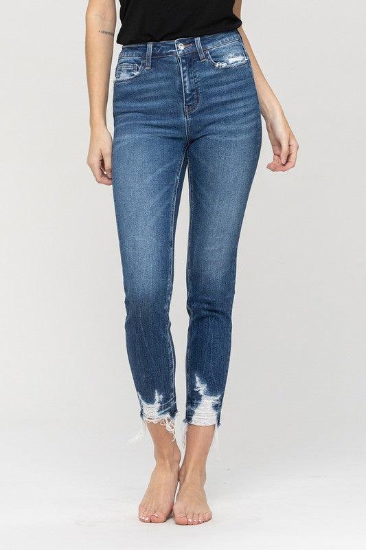 HIGH RISE RELEASED DISTRESSED HEM CROP SKINNY - Lucianne Boutique