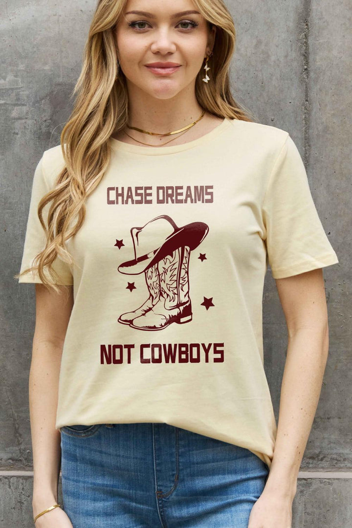 Simply Love Simply Love Full Size CHASE DREAMS NOT COWBOYS Graphic Cotton Tee - Lucianne Boutique