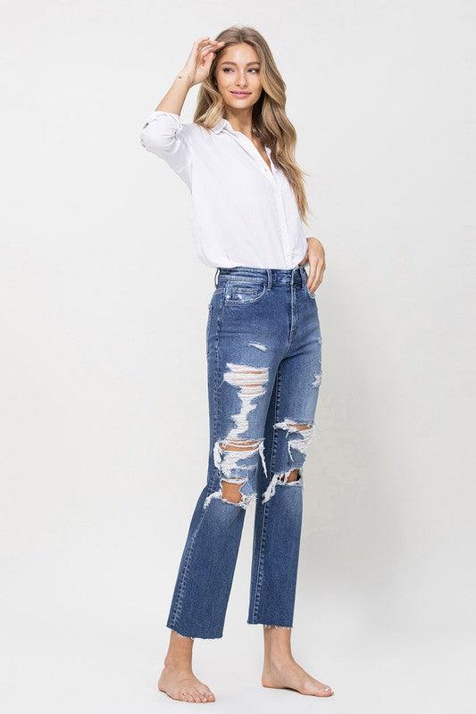 DISTRESSED HIGH RISE ANKLE RELAXED STRAIGHT - Lucianne Boutique