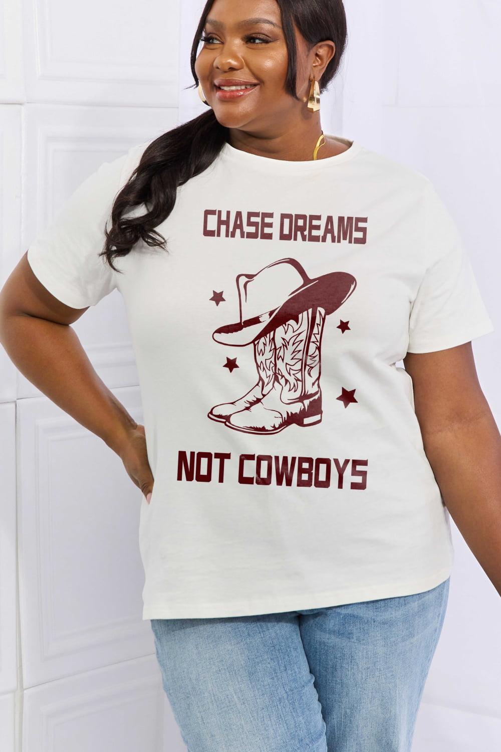 Simply Love Simply Love Full Size CHASE DREAMS NOT COWBOYS Graphic Cotton Tee - Lucianne Boutique