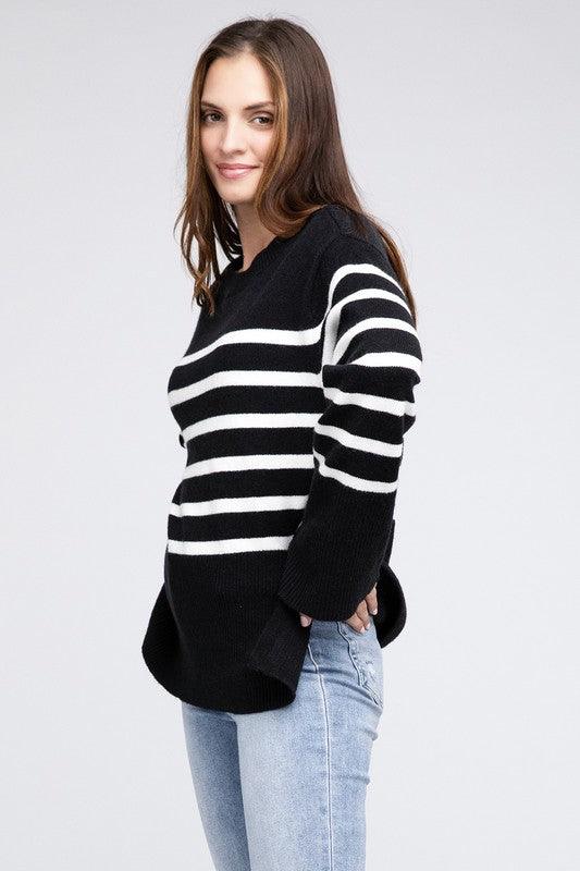 Ribbed Hem Stripe Sweater - Lucianne Boutique