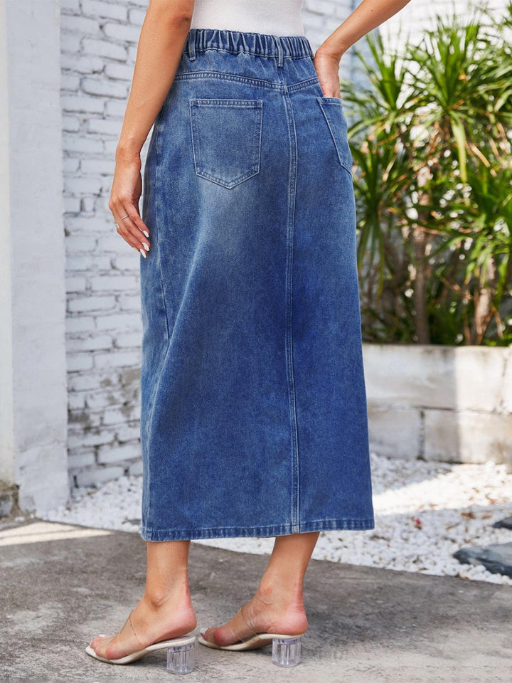 Slit Midi Denim Skirt with Pockets - Lucianne Boutique