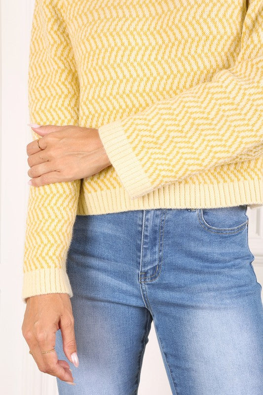 Herringbone Pattern Crew Neck Sweater - Lucianne Boutique