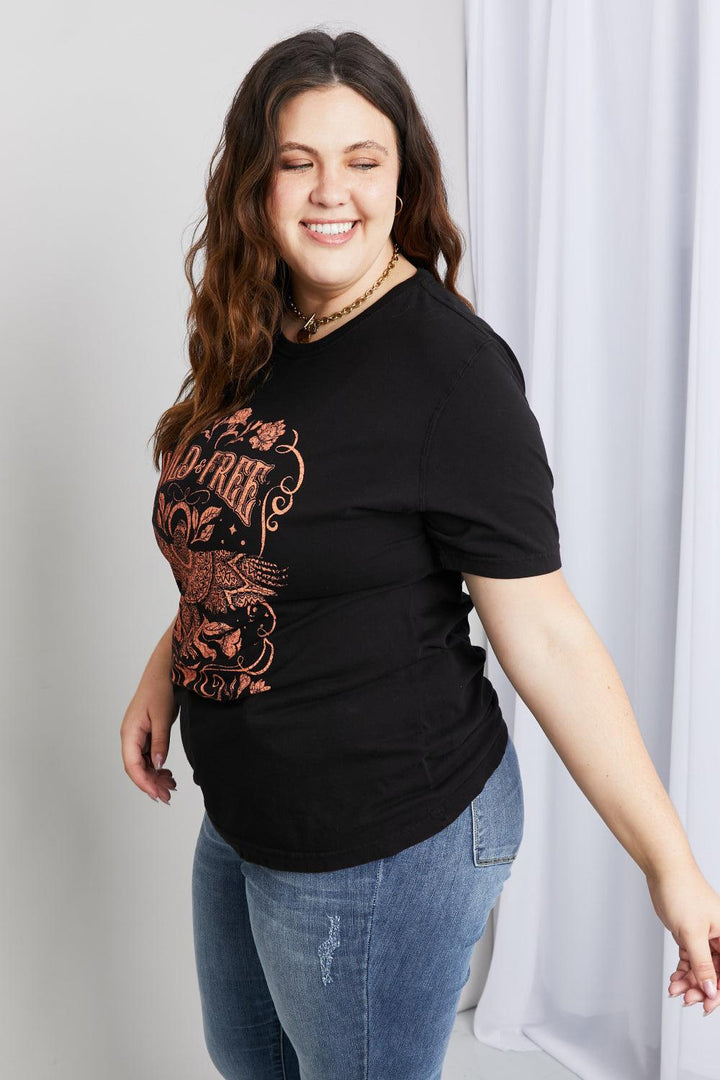 mineB Full Size WILD FREE Graphic Round Neck Tee - Lucianne Boutique