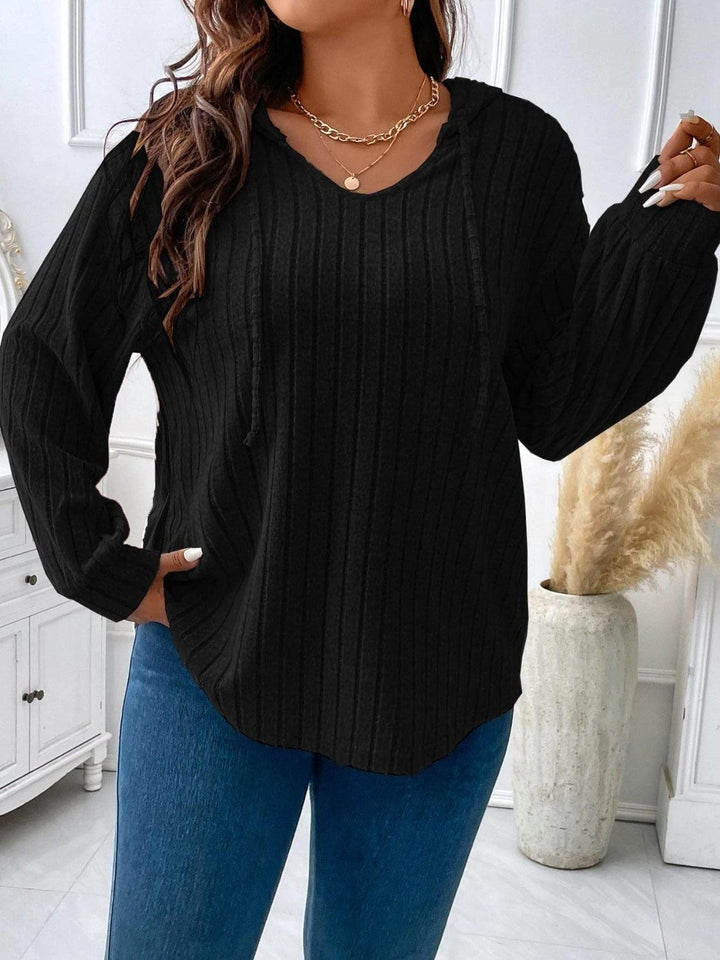 Plus Size Drawstring Dropped Shoulder Hooded T-Shirt - Lucianne Boutique