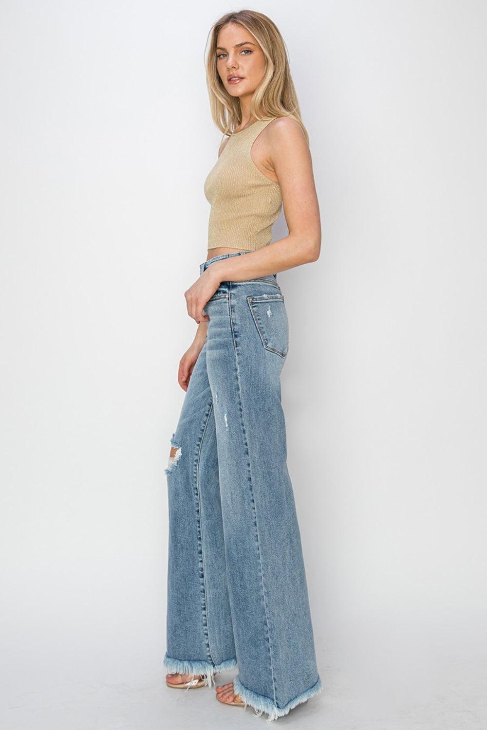 RISEN Mid Rise Button Fly Wide Leg Jeans - Lucianne Boutique