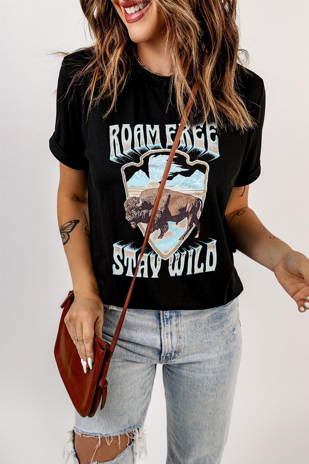 ROAM FREE STAY WILD Graphic Tee - Lucianne Boutique