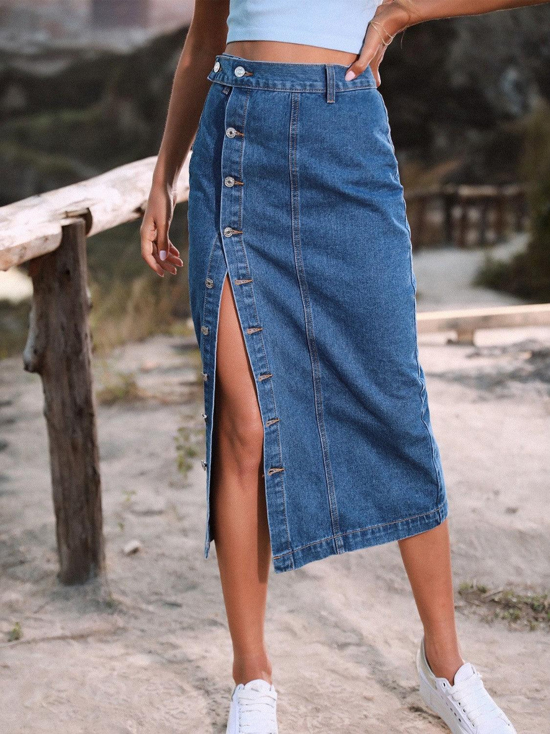 Button Down Denim Skirt - Lucianne Boutique