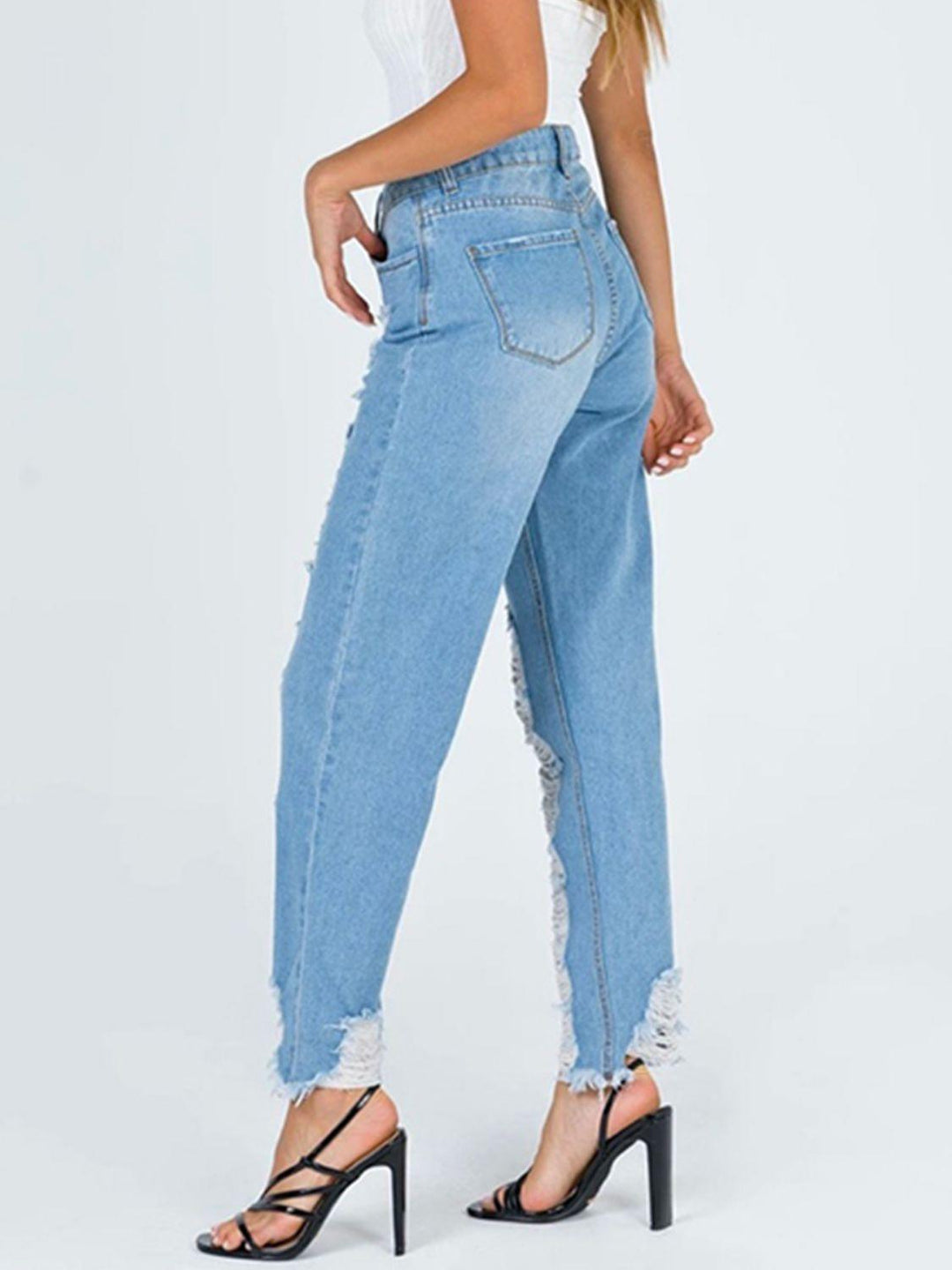 Raw Hem Distressed Straight Jeans - Lucianne Boutique