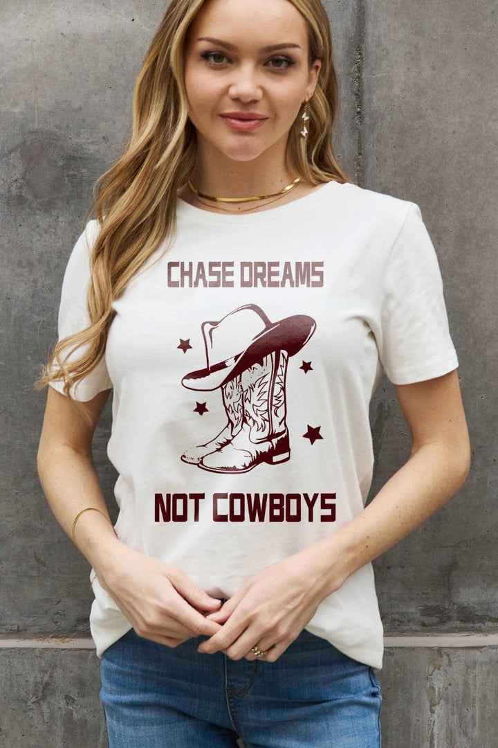 Simply Love Simply Love Full Size CHASE DREAMS NOT COWBOYS Graphic Cotton Tee - Lucianne Boutique