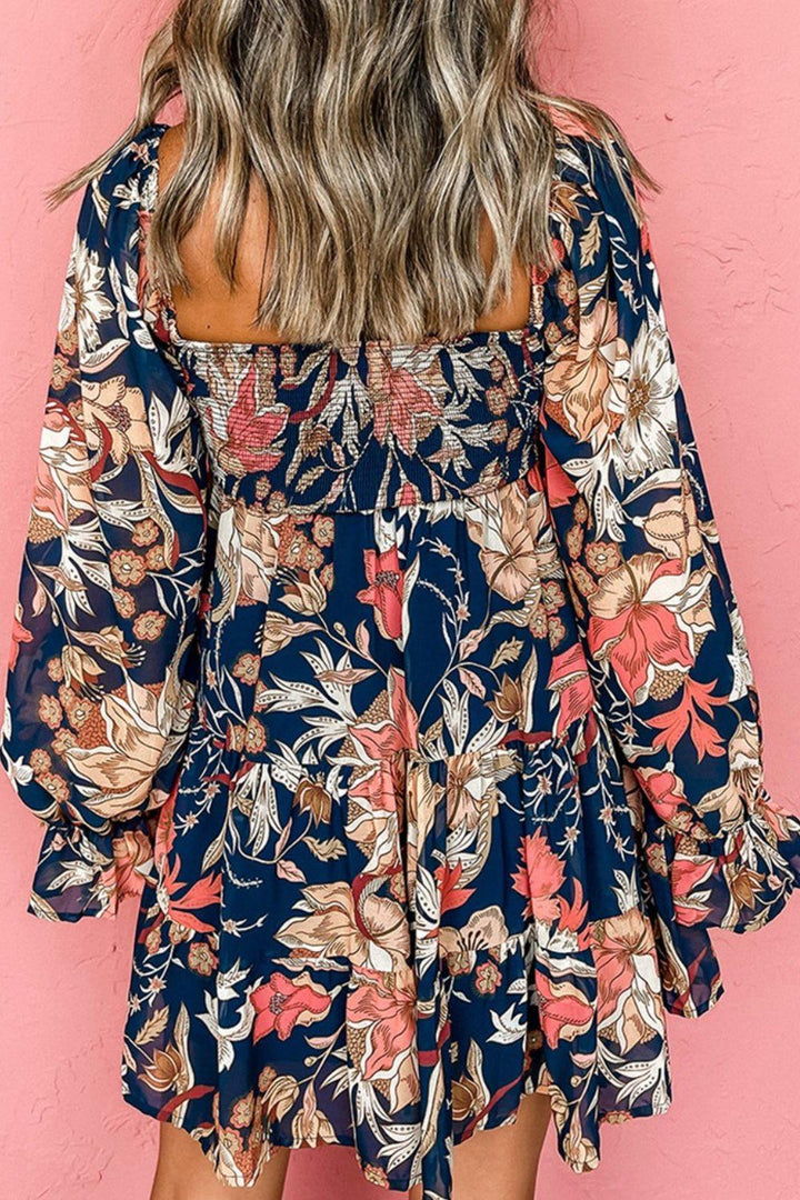 Plus Size Smocked Printed Long Sleeve Dress - Lucianne Boutique