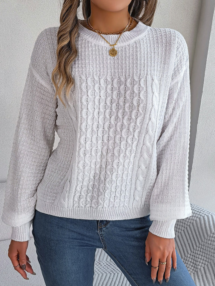 Cable-Knit Round Neck Long Sleeve Sweater