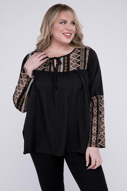 Tie Neck Patchwork Blouse - Lucianne Boutique